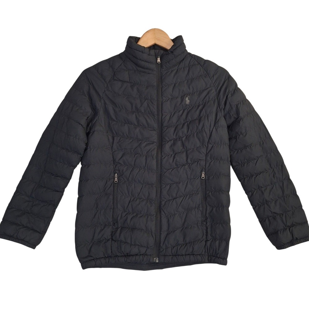 Polo Ralph Lauren Kids Black Quilted Puffer Jacket Full Zip Size M 10-12 Pony